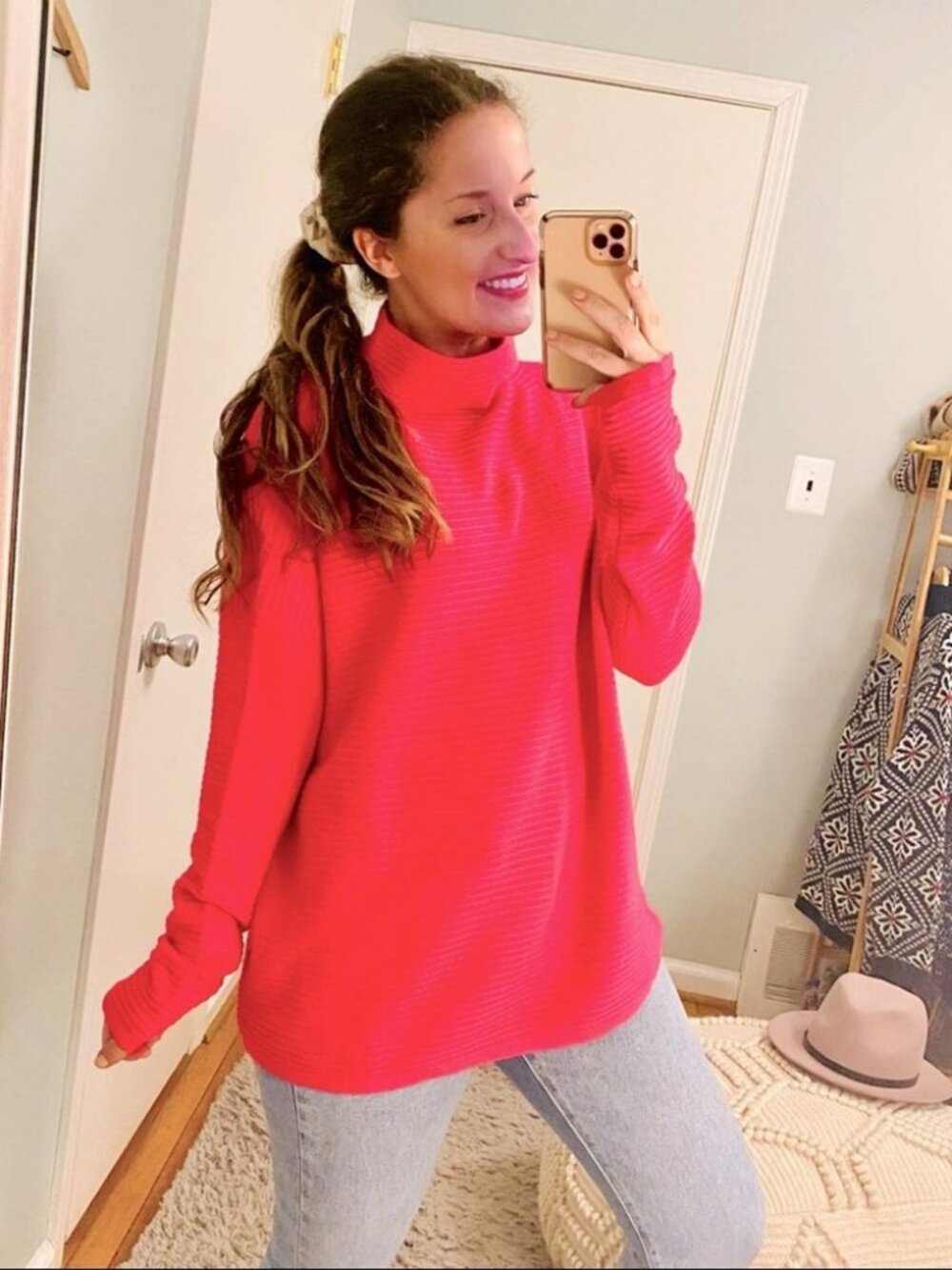 French Connection Pink Ribbed Mock Neck Sweater S